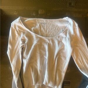 White Long Sleeve Ribbed Top brandy